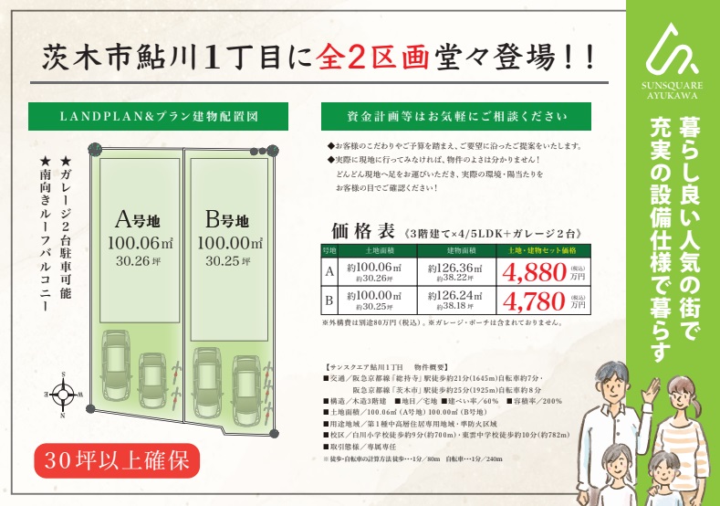 株式会社ハウジングギャラリー 新築一戸建て 茨木市 サンスクエア鮎川１丁目ランドプラン